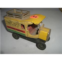 VINTAGE 1950'S TRUCK *VERY RARE-FRICTION POWERED* METAL TIN TOY STAMPED *JAPAN-LINEMAR CO* LOGOS ARE