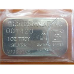 1 Troy oz. .999 Silver 1976 Montreal Olympics bar