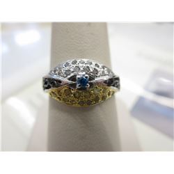 Rare Blue, White & Yellow  - Diamond Cluster Ring