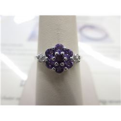 Stunning Amethyst cluster ring Set with 8 Diamonds