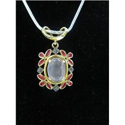 5 CT Rose Quartz pendant set with 4 Diamonds