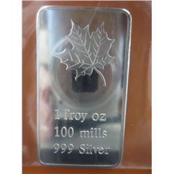 .999 Silver clad Canadian Maple Leaf bar