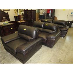 NEW - 3 Piece Leather Living Room Suite