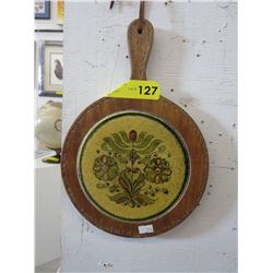 German/Scandinavian art tile in wood holder