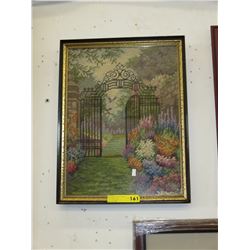 Framed needlework - garden scene