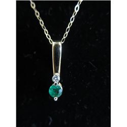 14KT Yellow Gold,  Emerald & Diamond Drop Necklace