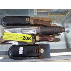 5 Used knives - 3 with sheaths