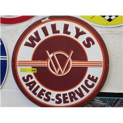 Round metal "Willy's Sales-Service" sign - replica