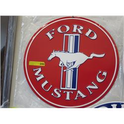 Round metal "Red Ford Mustang" sign - replica
