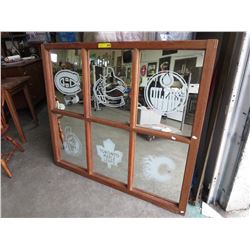 Framed mirror with hockey team logos