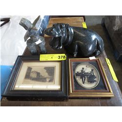 2 Vintage miniatures & 2 stone statues
