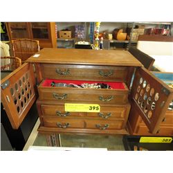 Vintage wood jewelry box & contents