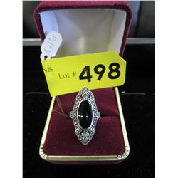 Sterling, Onyx & Marcasite dinner ring, size 7.5
