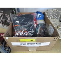 Soccer jerseys and hats