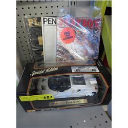 Scale model car and 3 adult magazines