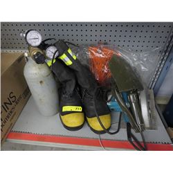 Circular saw, work boots, camp shovel