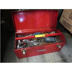 Red metal toolbox and contents