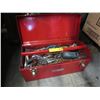 Image 1 : Red metal toolbox and contents