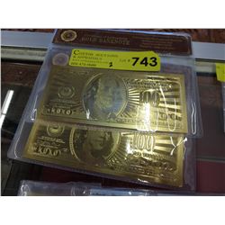 2 Gold foil US banknotes