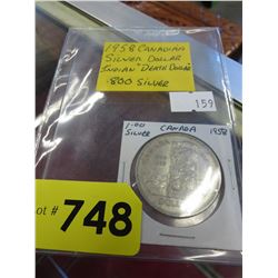 1958 Canadian Silver dollar - Indian Death dollar