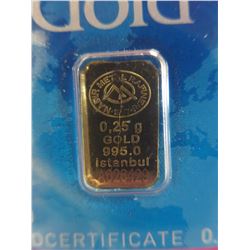 .995 sealed & certified Gold bar - .25 g