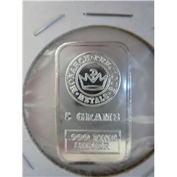 .999 Fine Silver Investor's bar - 5 g