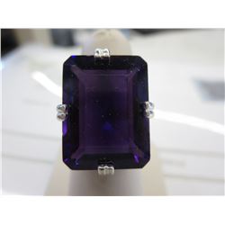 22.70 CT  Purple Amethyst Ring - Emerald Cut