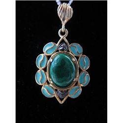 Sterling Silver - Gold Malachite & Diamond pendant