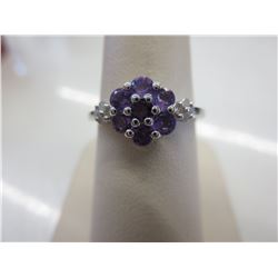 Amethyst cluster dinner ring set with 8 diamonds