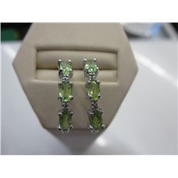 Peridot Half Hook Earrings Set with 4 Diamonds