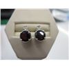 Image 1 : 2 Carat Round Red Garnet Earrings Set with 2 Diamonds