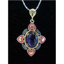 Amethyst cabochon necklace set with 8 Diamonds