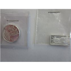 Walking Liberty coin & Statue of Liberty bar