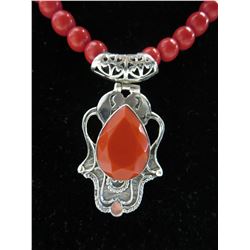 Sterling Silver & Red Coral drop necklace