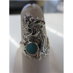.925 Silver Dragon Ring with Blue Turquoise Inlay