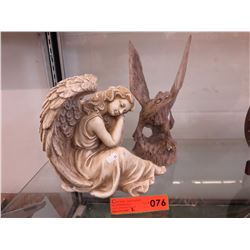 Angel statue & carved wood eagle