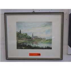 Framed German watercolour "Volksbank Seckenheim"