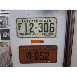 2 Vintage Saskatchewan license plates