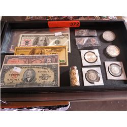 Commemorative coins, bank notes, gold leaf
