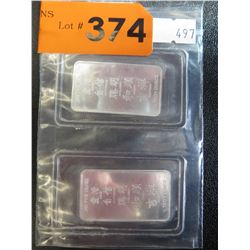 2 Fine Silver 1/2 Troy oz. bars - .999 silver