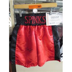 AUTHENTIC - Leon Spinks autographed boxing shorts