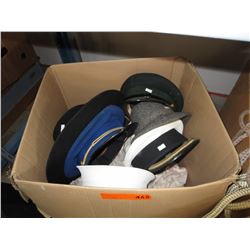 Box of hats - mostly armed forces - used