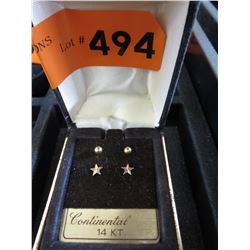 2 Pairs of 14KT gold post earrings - balls & stars
