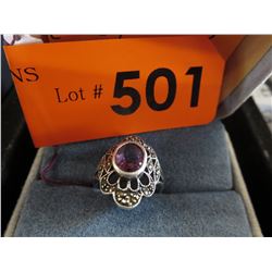 Sterling Silver & Marcasite ring with purple stone