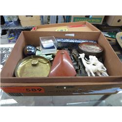 Wood cigar box & contents