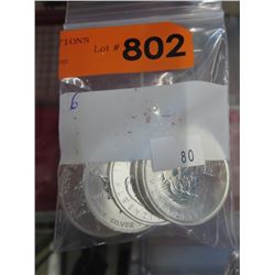 5x .999 Solid Silver Canada Maple Leaf coins