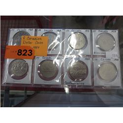 8 Canadian dollar coins 1965 - 1984