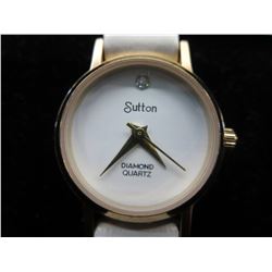 Genuine white leather & diamond Sutton watch