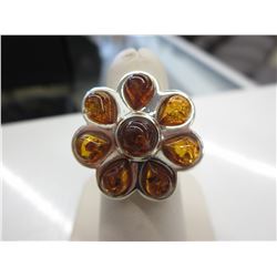 Custom Sterling Silver & Baltic Amber flower ring