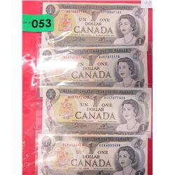 4 x 1973 Uncirculated Canadian $1 bills